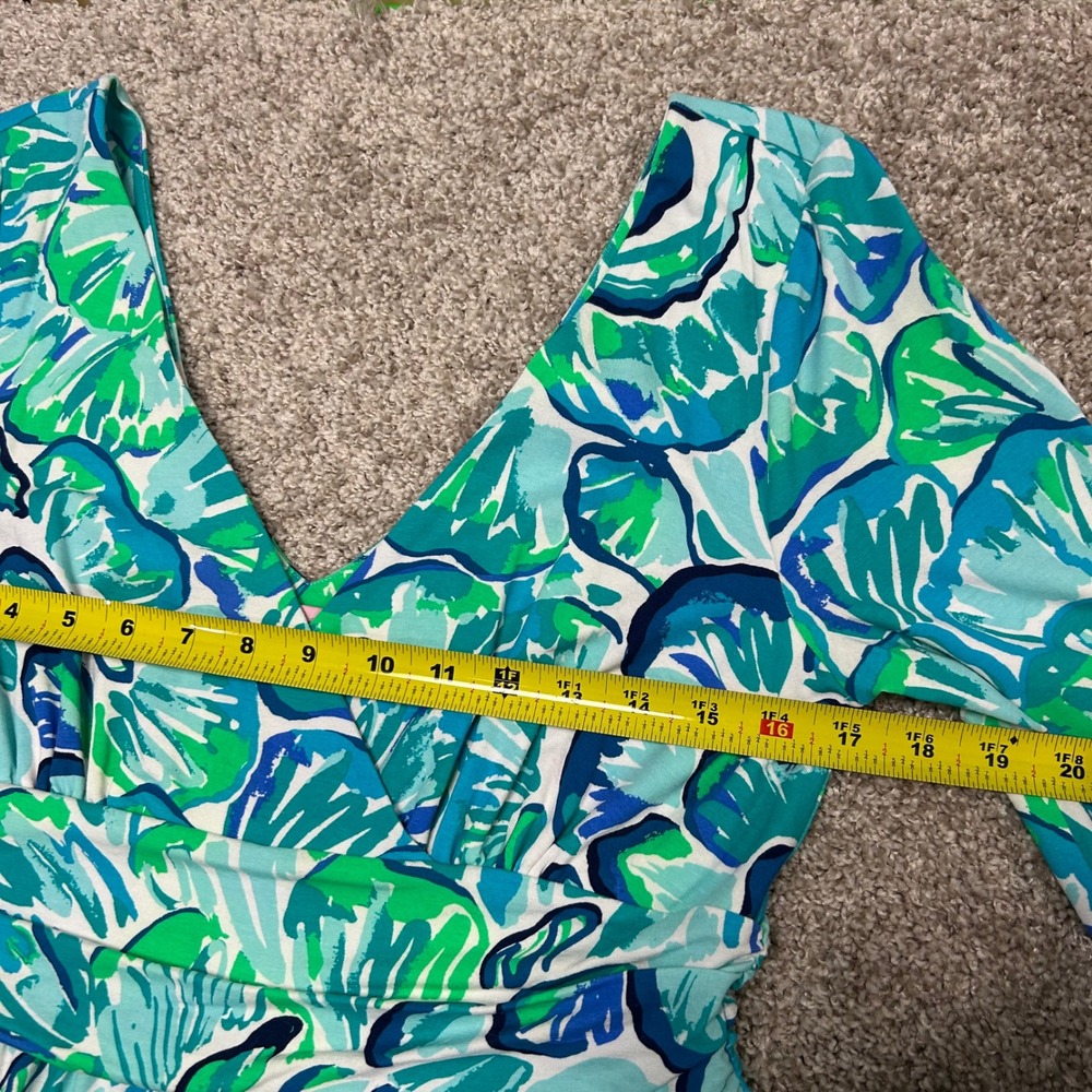 Lilly Pulitzer Fleur Dress Agate Green Lazy River Women Size Large Fit and Flare - Picture 5 of 9